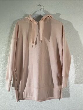 aerie City Side Zip Hoodie Pastel Pink Ribbon Ties Oversized Comfy Casual